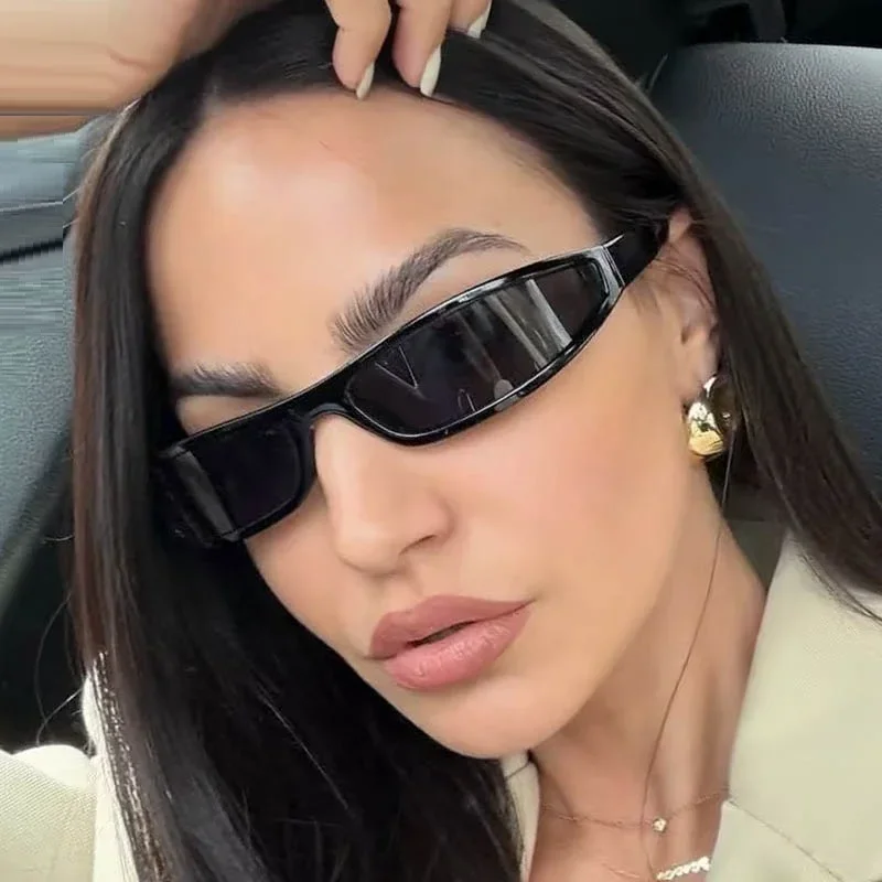 Gafas de Sol Y2K de Montura Estrecha con Tecnología de Vanguardia, Modernas, Punk, para Selfies, Deportes al Aire Libre, Lentes Negras para Hombre y Mujer