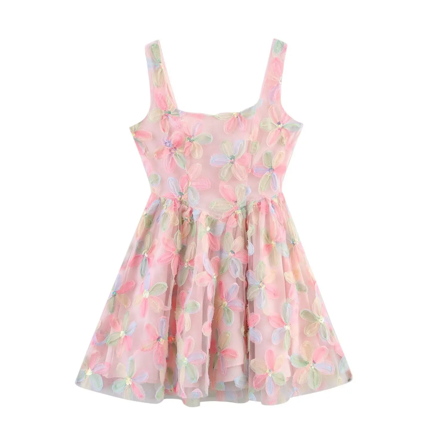 

2025 Bohemian Printed Short Dress Square Neck Sleeveless Vest Suspender Dress
