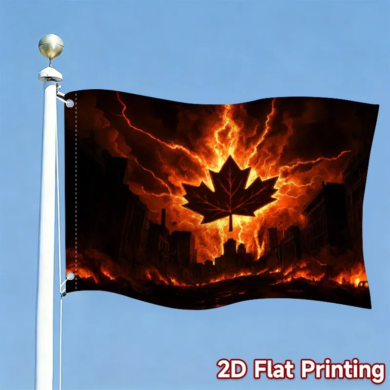 1pc Flames with Maple Leaf Symbol Printed Garden Flag Polyester Flag Solely No Pole Included Applicable