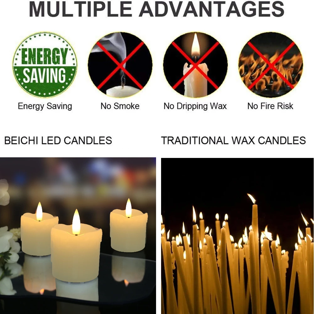 Flickering Flameless Votive Candles with Timer Remote Control Realistic Electric Real Wax Candle for Christmas Wedding Halloween