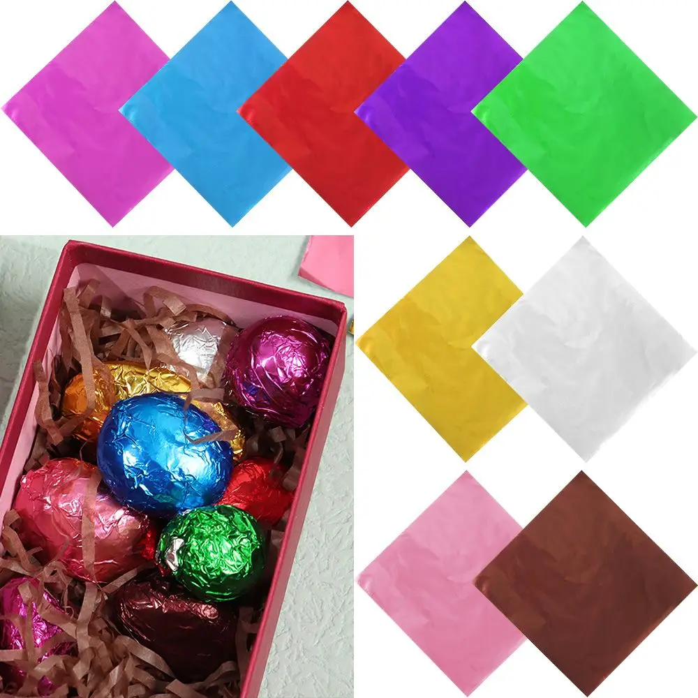 100 pcs Golden Color aluminum foil Candy Chocolate biscuits tin wrapping paper DIY Metal embossing gift craft paper packaging