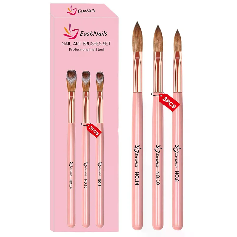 Set di pennelli per unghie in acrilico da 3 pezzi # 8/10/14 Spazzole per unghie professionali per estensione polvere acrilica Nail Art Strumenti per salone di manicure per intaglio 3D