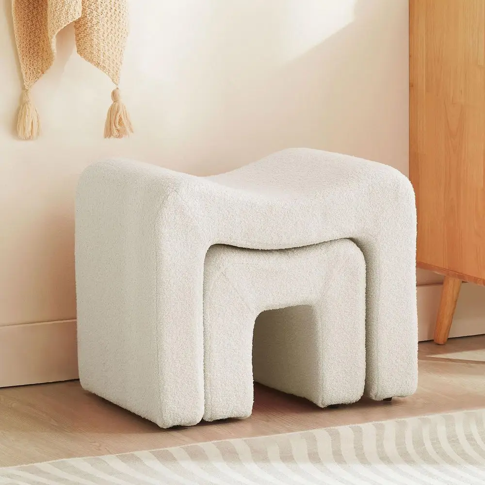 Footstool Ottoman Vanity Stool Chair Seating Backless Modern Foot Rest Teddy Velvet Ottoman Set for Makeup Room Living Room Bedr