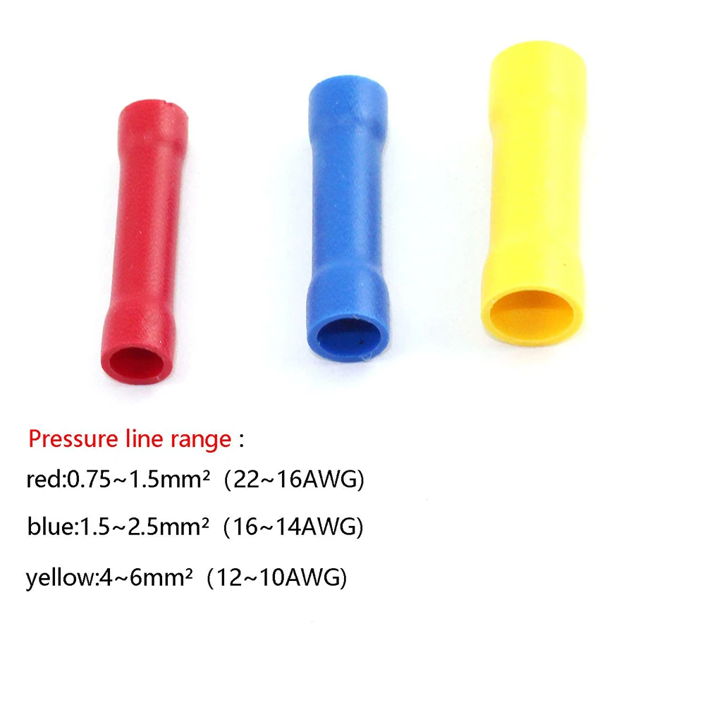 100/300PCS Insulated Straight Wire Butt Splice Electrical Crimp Terminal Set (40PCS Red + 50PCS Blue + 10PCS Yellow)