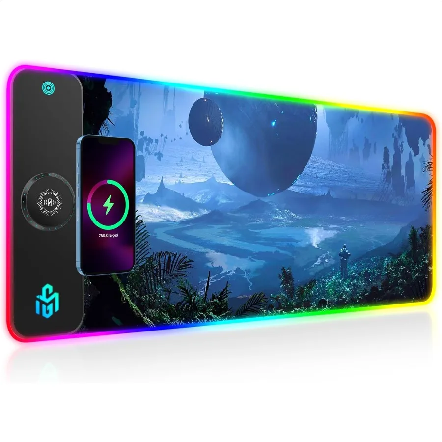 

15W Wirel Charging RGB Gaming Mouse Pad LED Mouse Pad 800x300x4MM 10 Light Modes Extra Large Mousepad NonSlip Rubber Base RGB D
