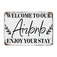 Vintage Metal Sign Welcome to Our Airbnb Enjoy Your Stay Tin Signs Inspirational Quotes Decor Metal Plaque Funny Humor Theme Wal