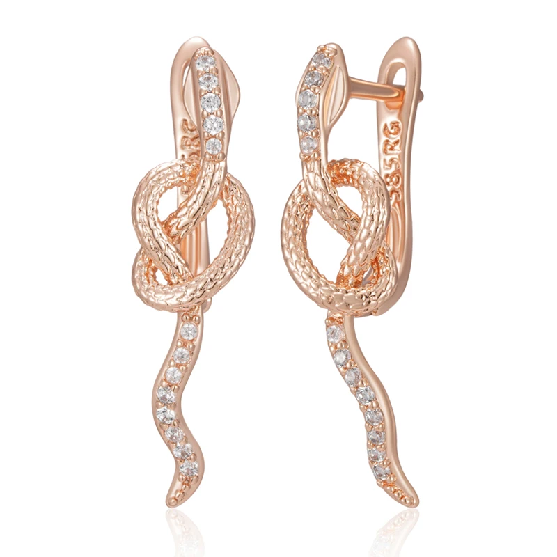 Kinel Hot Full Natural Zircon Snake Drop Earrings For Women Fashion 585 Rose Gold Color Heavy Metals Punk Rock Animal Jewelry