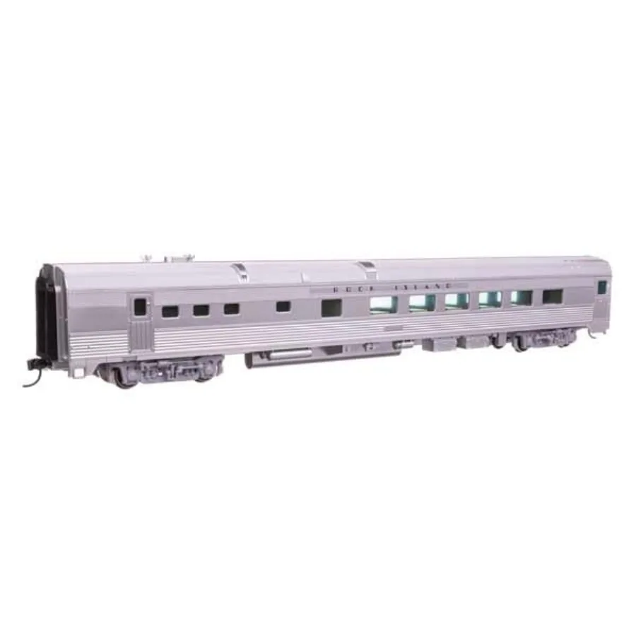 

HO Scale 85' Budd Diner Passenger Car for model railroading, stainless steel body, silver color, detailed interior and exterior