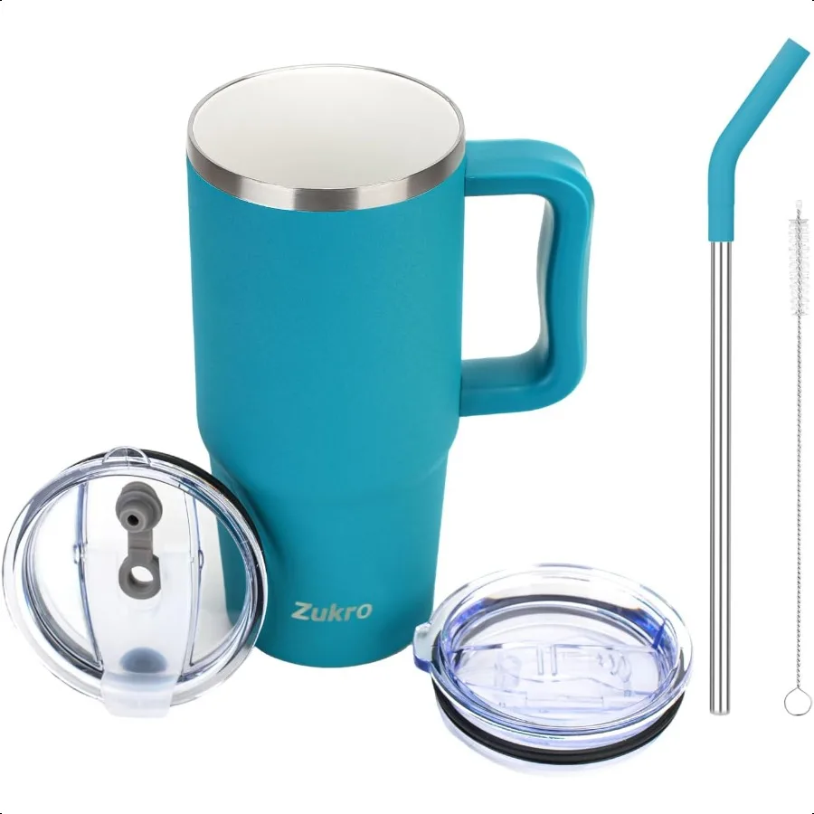 

24 oz Ceramic Lined Insulated Tumbler with Handle and Straw No Metal Taste or Smell Travel Coffee Mug with Spillproof Lids No S