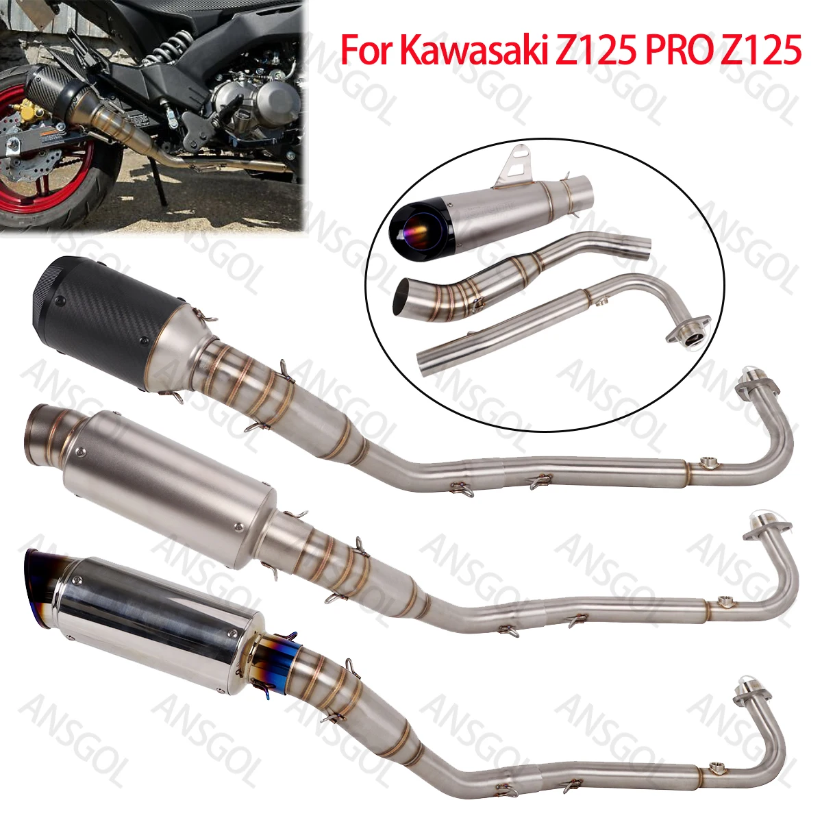 

Полная выхлопная система Z125 без шнуровки для Kawasaki Z125 PRO, выхлопная система мотоцикла, передняя соединительная труба 2013-2024 года