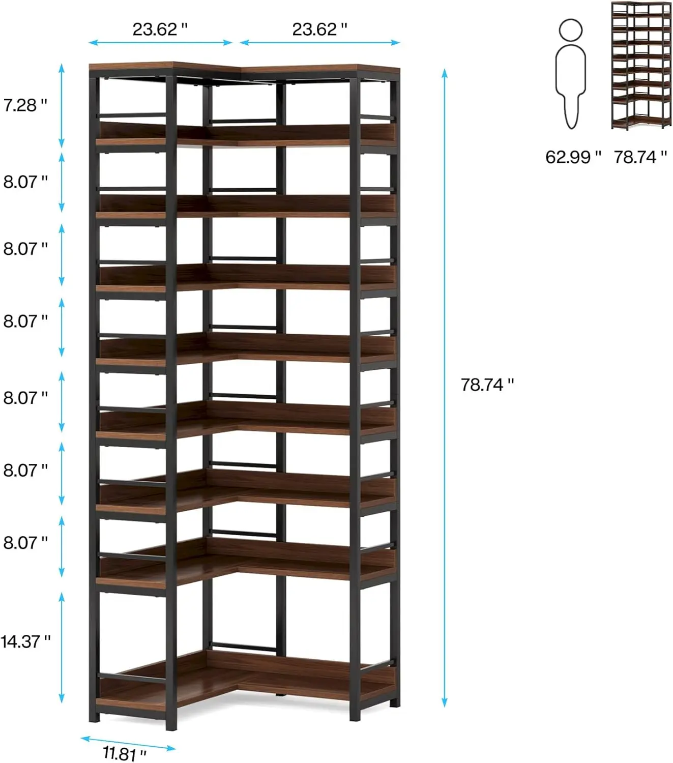 9 Tiers Corner Shoe Rack, Tall Vertical Shoe Rack Organizer, Free Standing Large Shoe Storage Shelf for Entryway Hallway