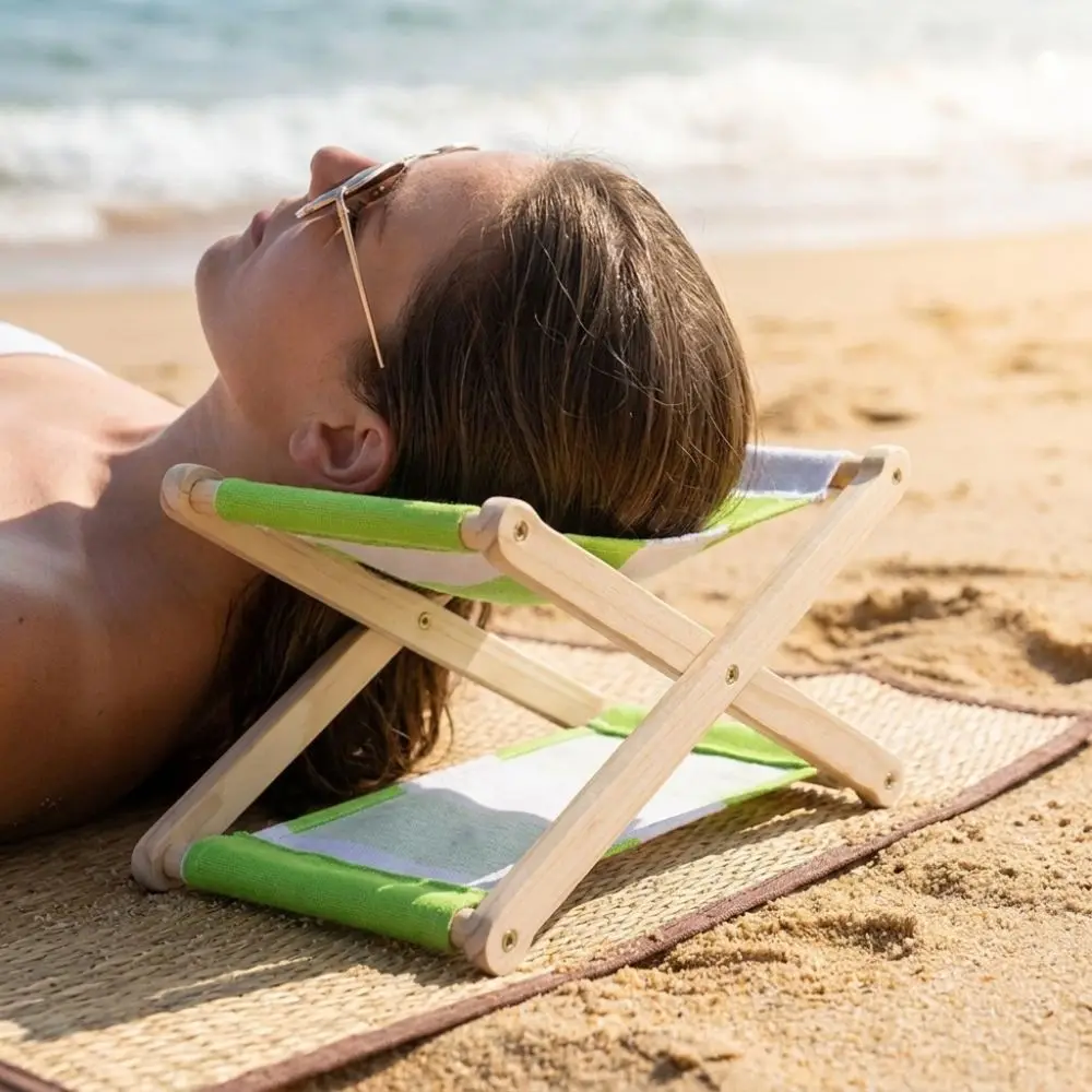 Portable Folding Wooden Beach Pillow Adjustable Height UV Resistant Outdoor Camping Neck Pillow Sunbathing Ergonomic