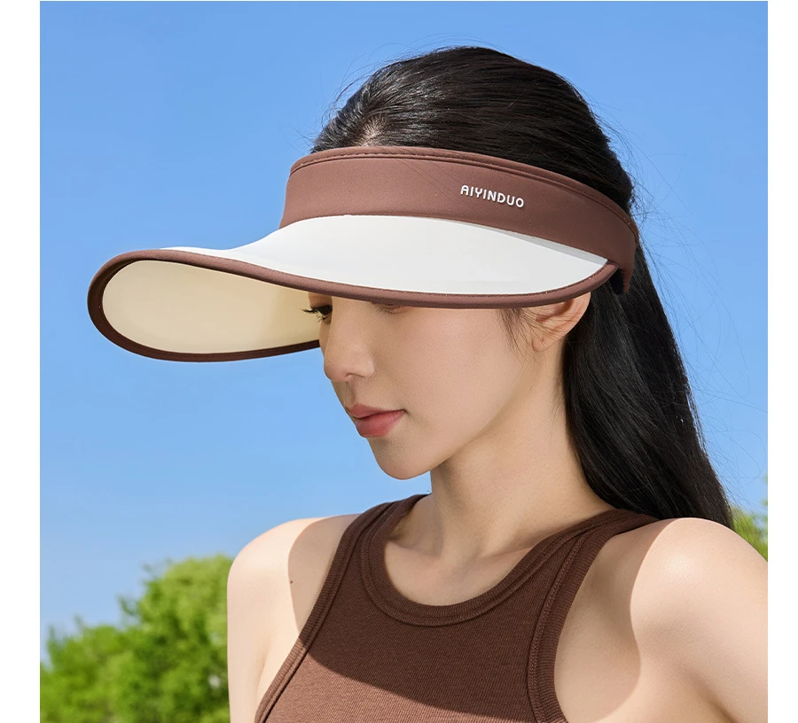 Women's Ice Silk UV50+ Wide Brim Open-Top Visor Summer Color Blocking Cooling Hat for Outdoor Sports & Urban Fashion