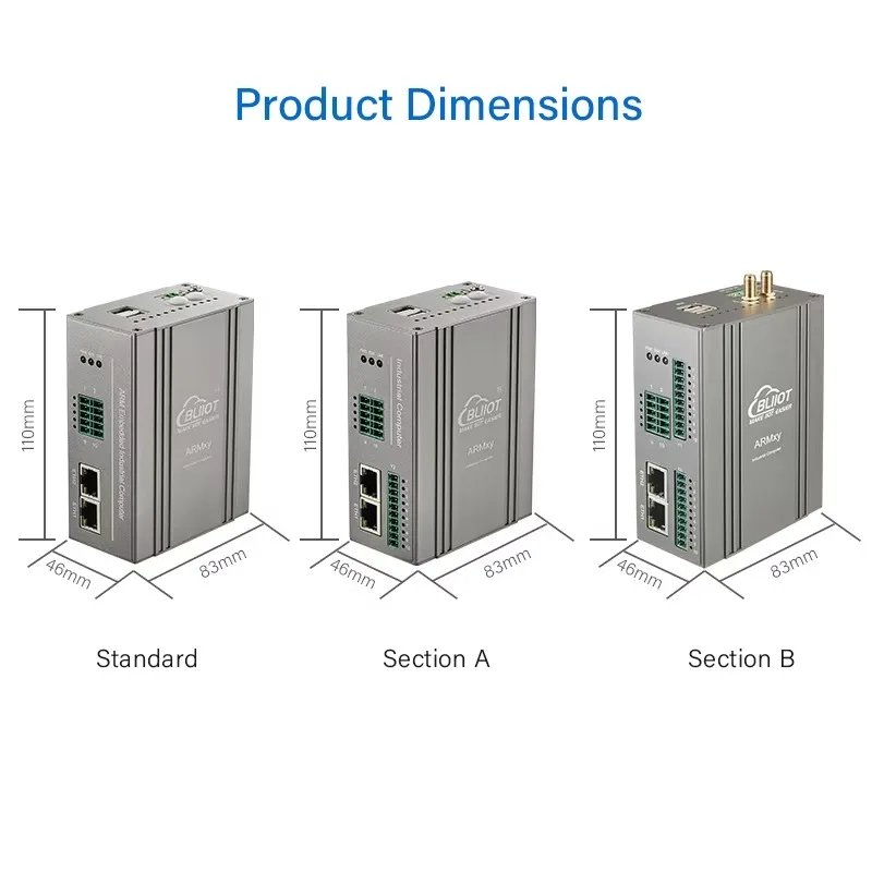 ARMxy BL335 Industrial IoT Gateway with 2*Ethernet + 4*RS485 9-36V DC Input -40~85℃ for Smart Factory Data Acquisition