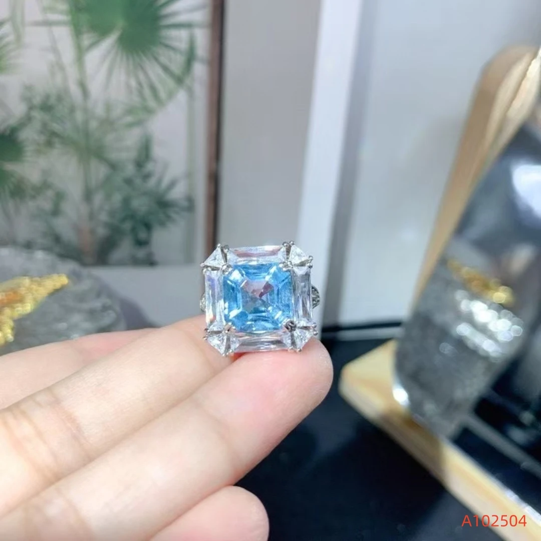 

KJJEAXCMY Natural Sky Blue Topaz Square Women's Ring S925 Pure Silver Exquisite Inlaid High Clarity Gems Support Detection