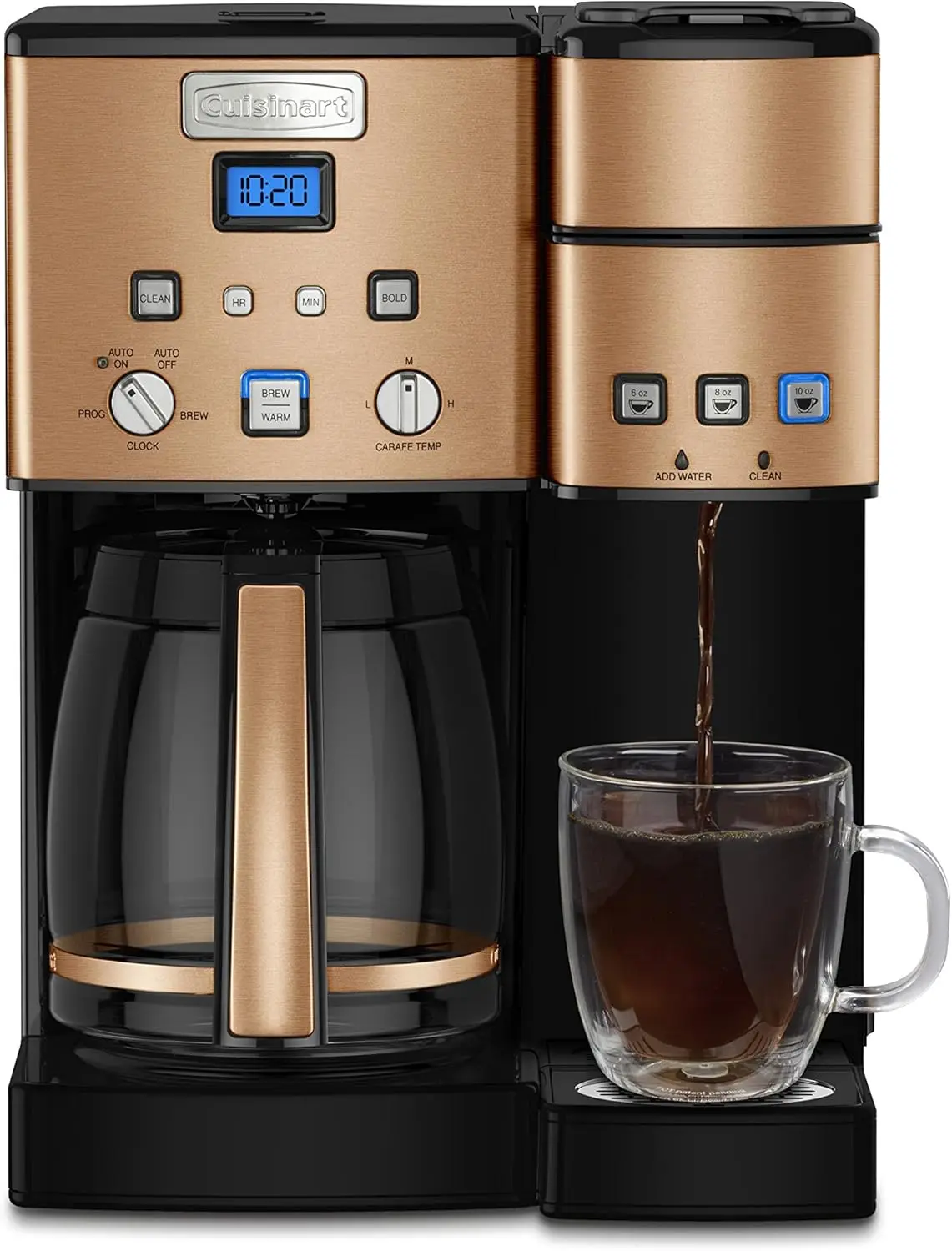 

Single Serve + 12 Cup Coffee Maker, Offers 3-Sizes: 6-Ounces, 8-Ounces and 10-Ounces, Stainless Steel, SS-15CP, Copper