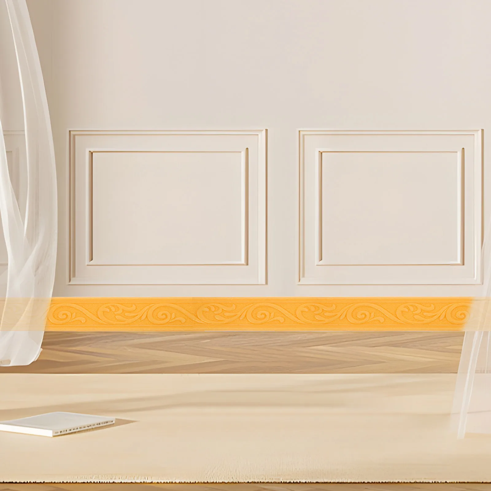 

4 Pcs 3D Self Adhesive Wall Molding Trim Kickplate Border Decorative Baseboard Stickers for Door Frame Kitchen Home Flexible