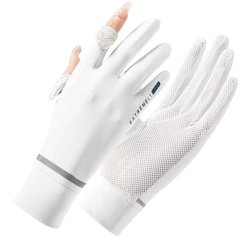 

Summer Ice Silk Gloves Sunscreen Women Cool Two-Finger Cycling Slender Driving Thin Breathable Cool Outdoor Touch Screen Gloves