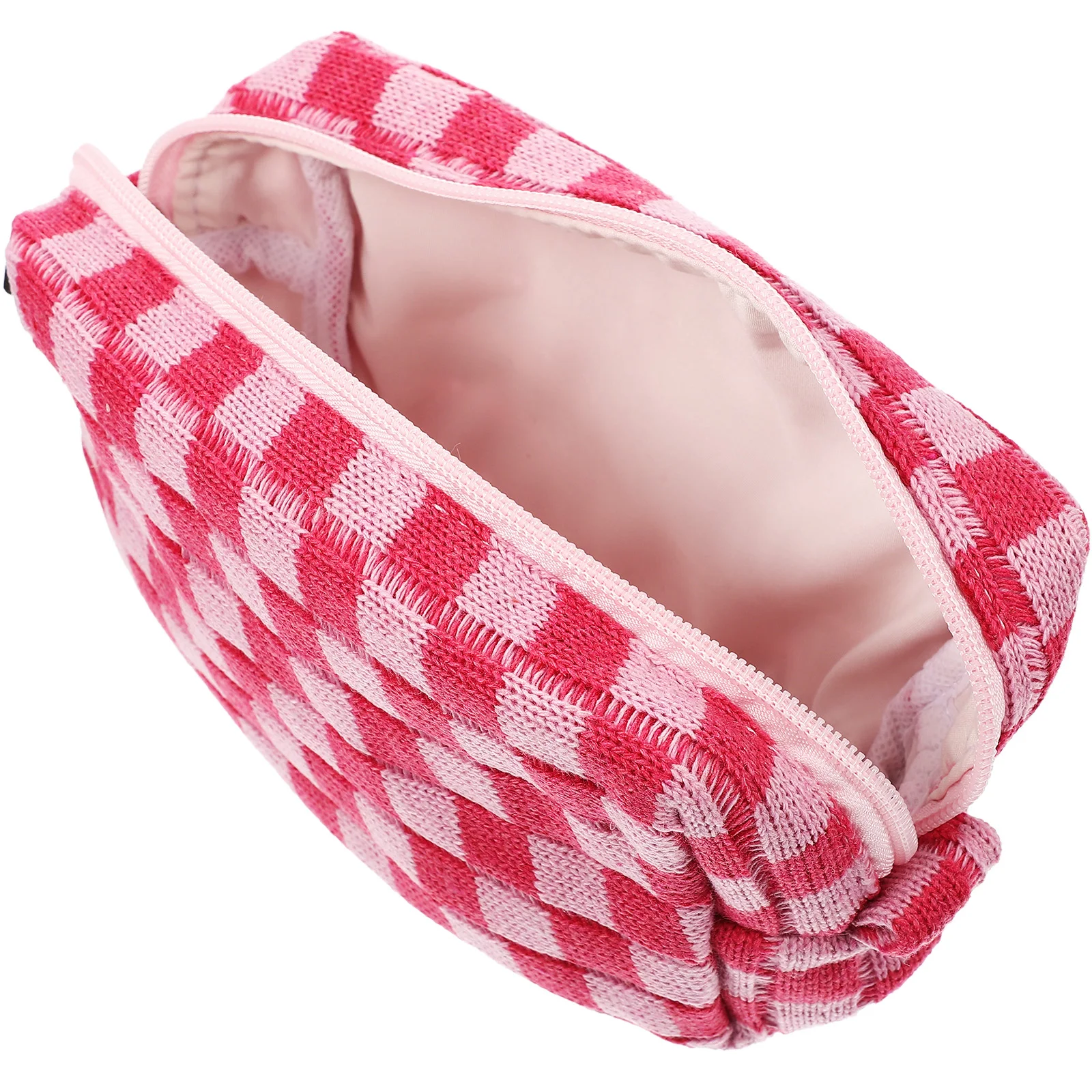 

Checkerboard Bag Woolen Yarn Large Capacity Knit Storage Blue White Grid Travel Cosmetics Pouch Portable Toiletries
