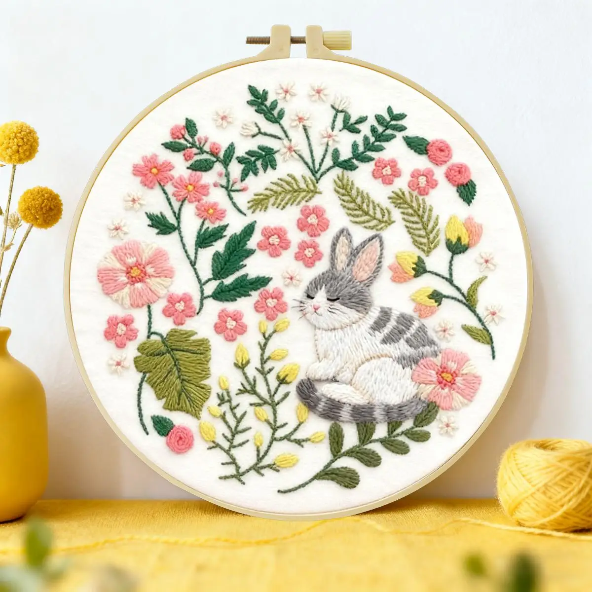 1pc 20X20CM/15X15CM 7.87/6.3inch Flower Rabbit Embroidery Starter Kit DIY Kit DIY Embroidery Kit Manualidades Home Decor