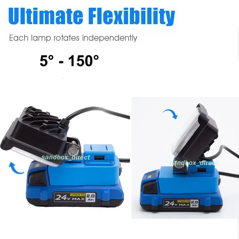 LED Work Light Works For Kobalt 24V Lithium Battery (2800LM)-With USB Port Power And Fast Charging Cordless Tool