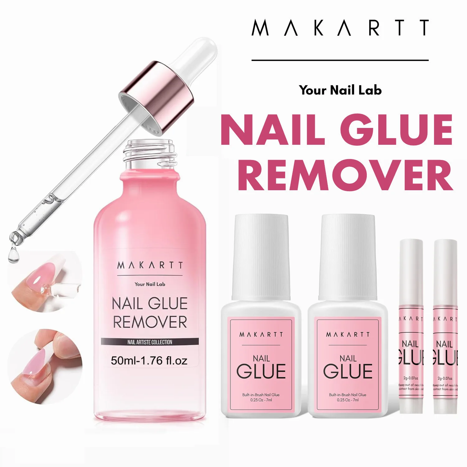 Makartt Cola para unhas super forte e removedor de cola, debonder de cola rápida |   Fácil remoção com aplicador conta-gotas para imprensa em unhas