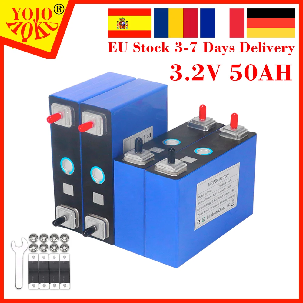 3.2V 50Ah Lifepo4 Battery Pack DIY 12V 24V 36V 48V 50AH Grade A Rechargeable Cells For Boat Golf Cart RV Solar Storage EU Stock