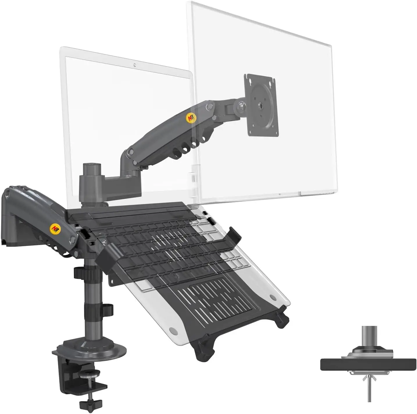 Dual Arm 2 in 1 Combo Laptop Mount with Adjustable Tray for 10-17'' Notebook with VESA Plate for 17-27''  D6C