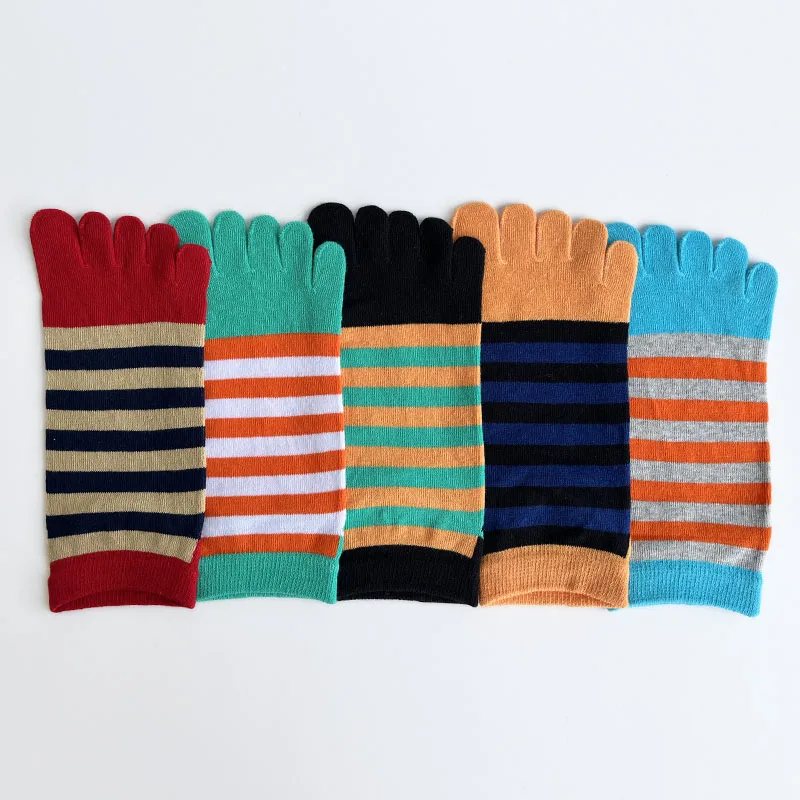 1/5 Pairs Men Ankle Toe Socks Pure Cotton Striped Bright Color Anti-Bacterial Breathable Boat Five Finger Socks Boy 4 Seasons
