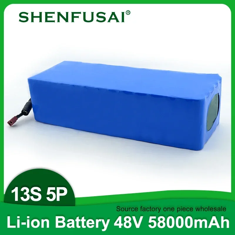 Imagem -02 - Shenfusai-bateria Elétrica de Lítio para Bicicleta 13s5p 1000w Scooter Battery Pack 54.6v 2a Carregador 48v 58ah 18650