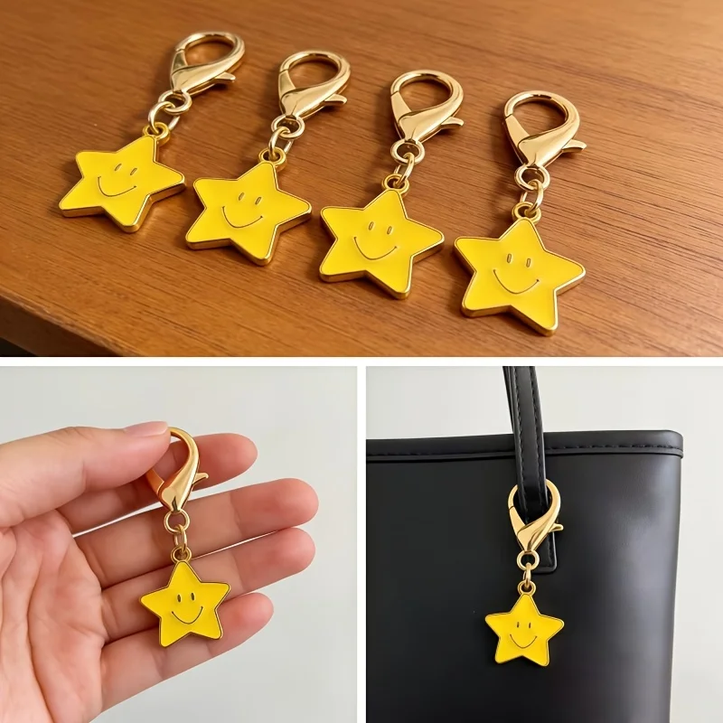 20Pcs Alloy Star Keychain Colorful Enamel Lobster Clasp Key Ring Bag Charm Pendant Fashion Gift Accessories For Women Girls