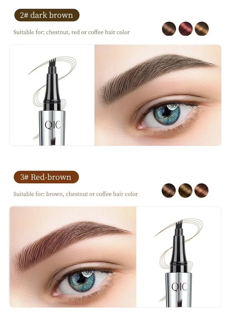 QIC 5 สี Liquid ดินสอเขียนคิ้วอาชีพ Eyebrow ปากกากันน้ําติดทนนานธรรมชาติหนา Eyebrow Tint Enhancer เครื่องสําอาง