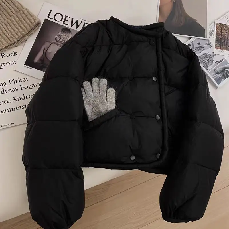 Girls' clothing jacket winter short Korean round neck warm girls' Korean version cotton clothing trend
