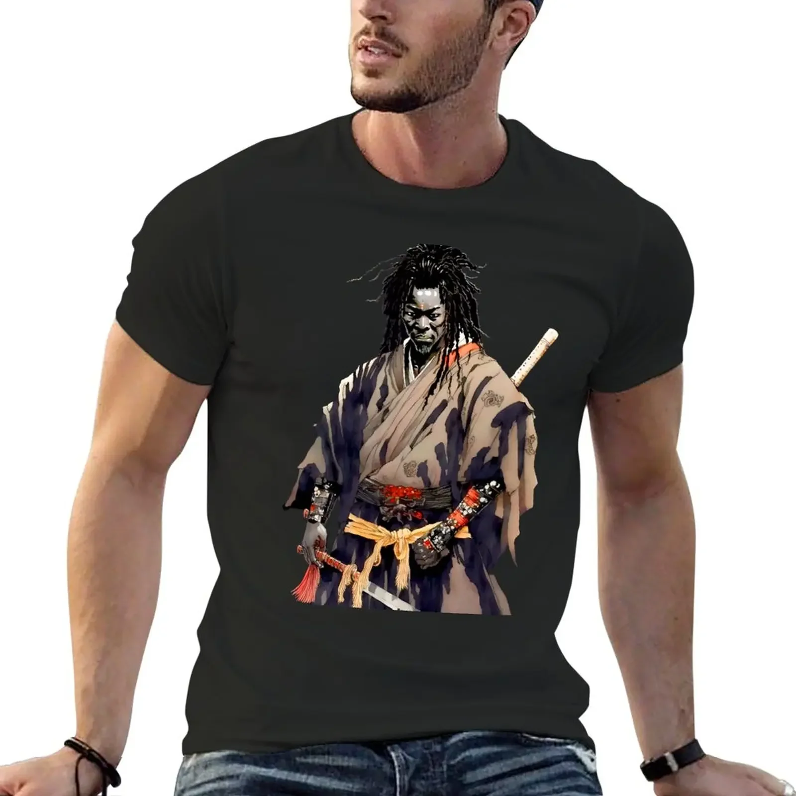 New Yasuke Black Samurai in 1579 Feudal Japan No. 4 on a Dark Background T-Shirt aesthetic clothes men graphic t shirts