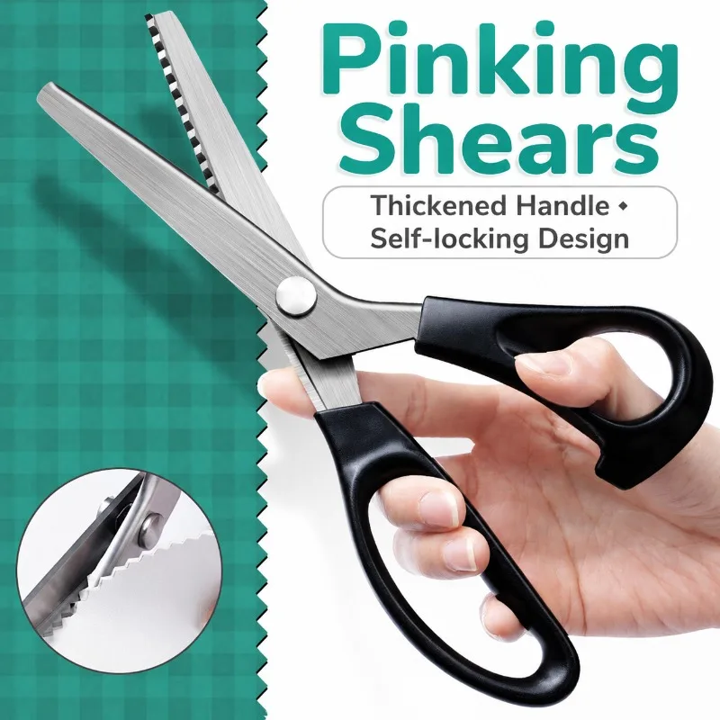 Stainless Steel Pinking Shears 5mm Triangular Tooth Scalloped Edge Fabric Cutter DIY Garment Making Tool Serrated Trimming