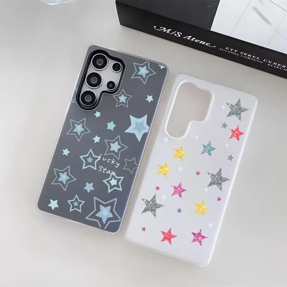 Soft Blue Lucky Stars Phone Case For Samsung Galaxy S25 S24 S23 Ultra Jelly Clear Case Soft TPU 2-in-1 Shockproof Cover