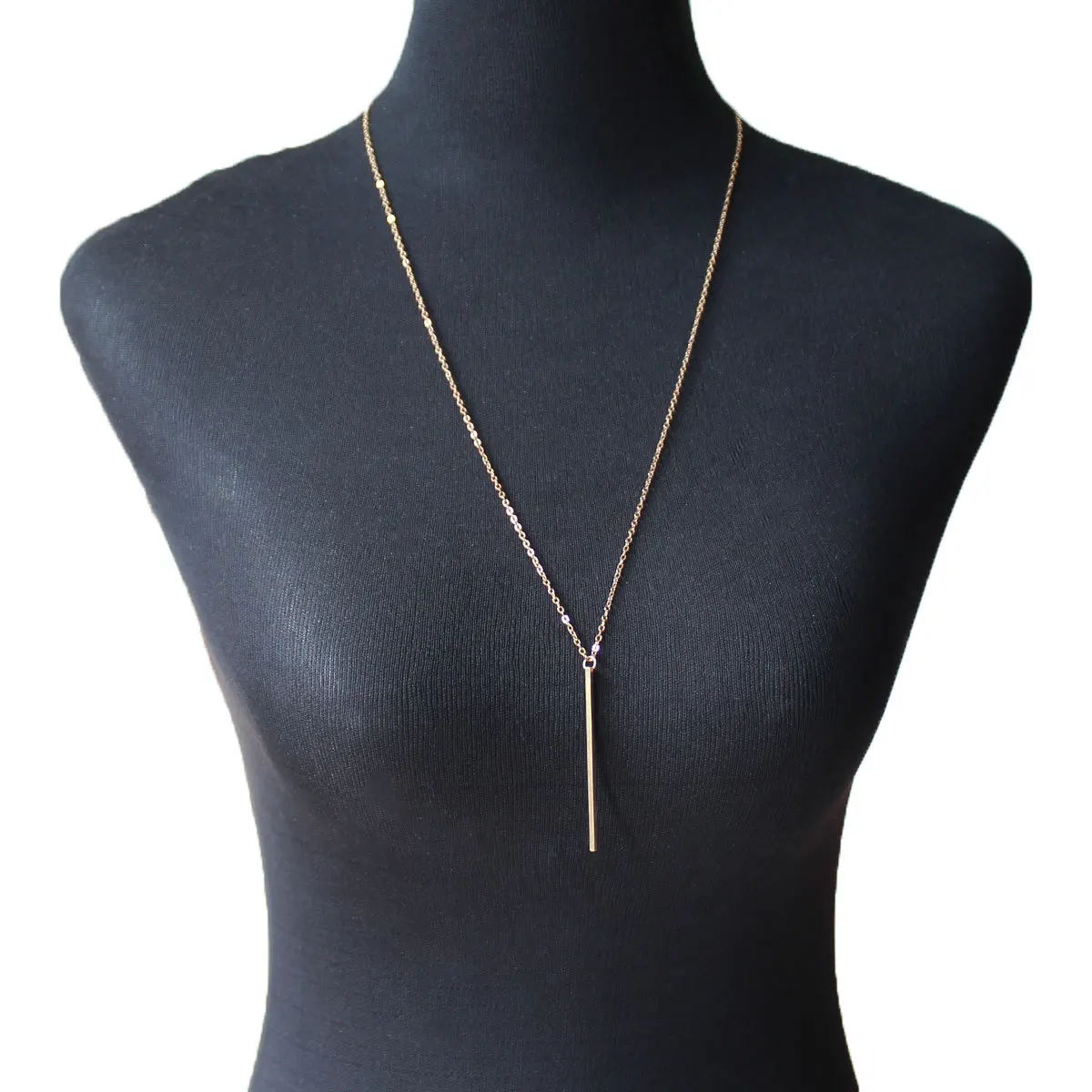 European American Style Long Stick Lasso Necklace Women Handmade Fashion Layered Chain Standard Length Gold Color