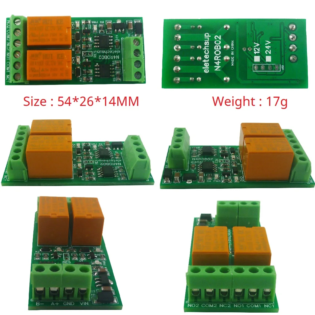 

Advanced RS485 Multifunction Relay: 2CH 12V 24V DC, 8 Commands, Multiple Modes" (94 characters)