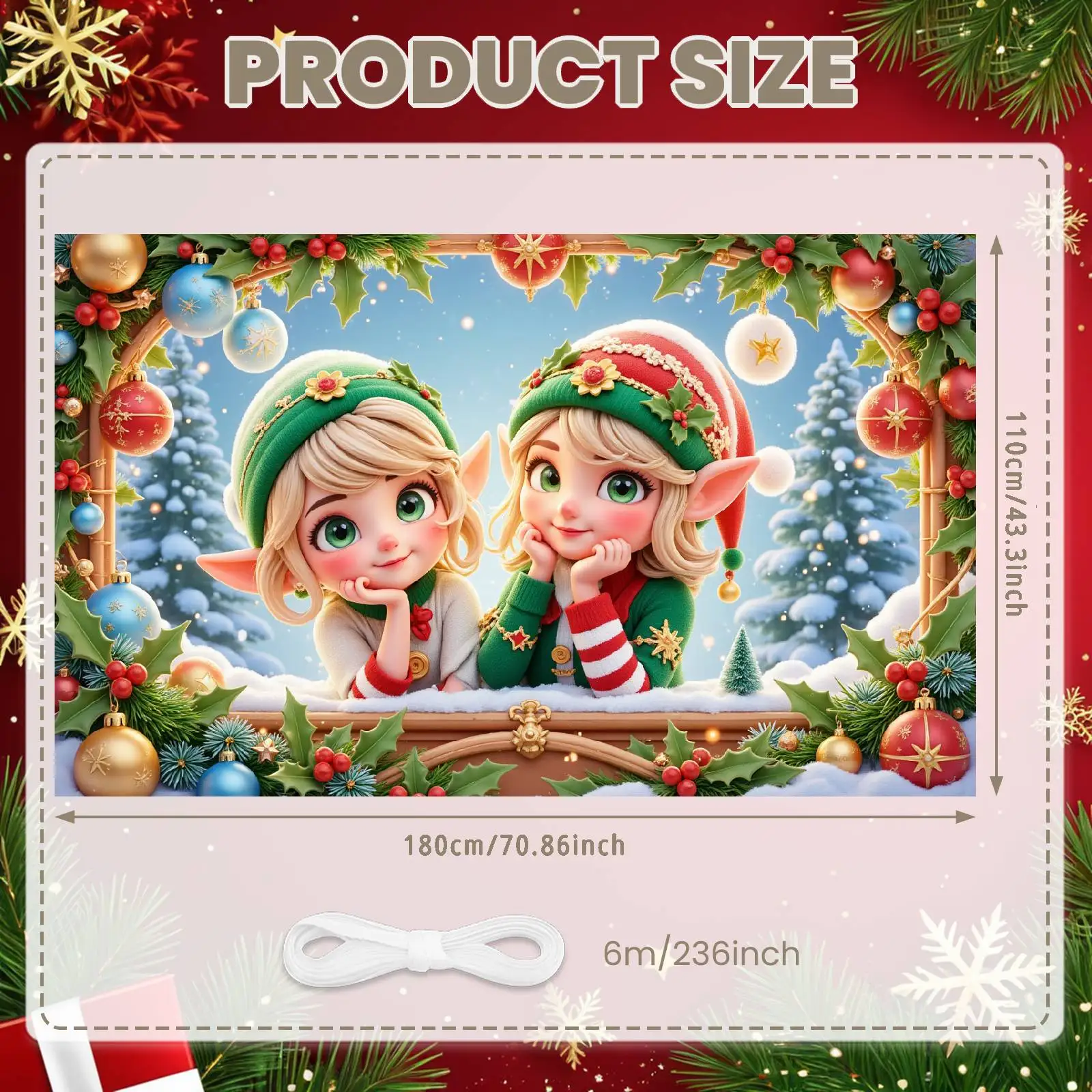 Banner natalizio Decorazioni di agrifoglio Banner da elfo Banner natalizio festivo per la festa di Natale Servizio fotografico natalizio Celebrazione natalizia