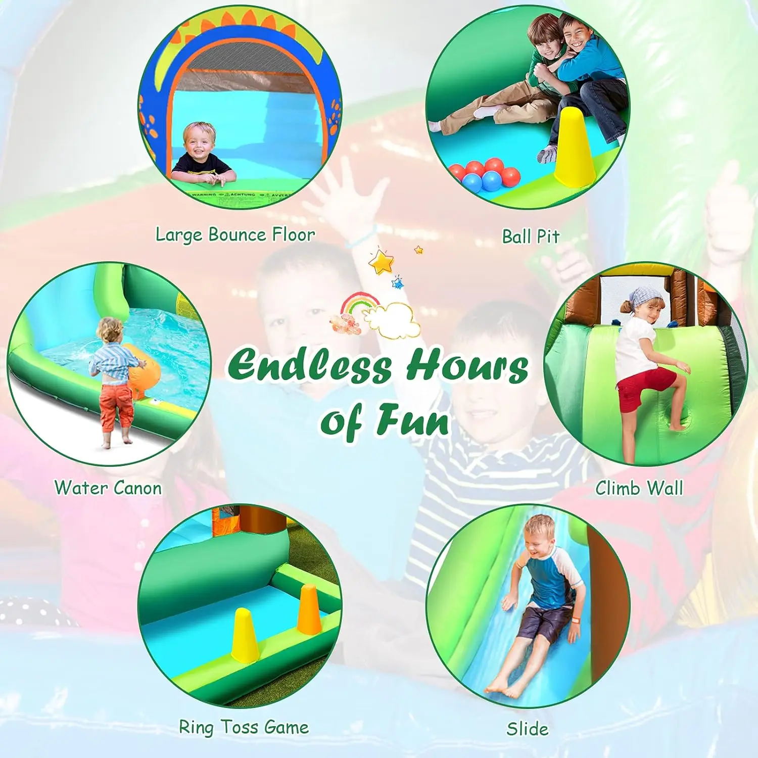Nadmuchiwana zjeżdżalnia wodna, 6 w 1 dzieci Park wodny Bounce House Combo do zabawy na świeżym powietrzu z basenem, ścianką wspinaczkową, dmuchaną wodą Sl