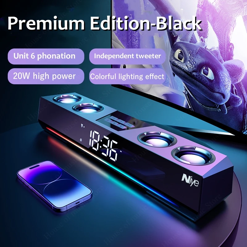 

Wireless Bluetooth Game Speaker Portable Computer Speaker with LED Colorful Lights Surround Sound Speaker HD Alarm Clock Display