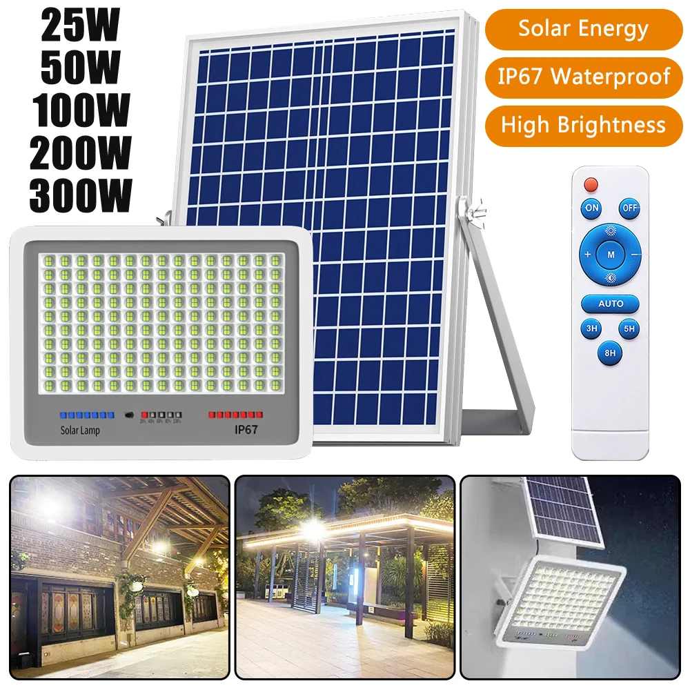 

Solar LED light with timing off function powered high-power 25W-100W floodlights With solar panel and remote controller