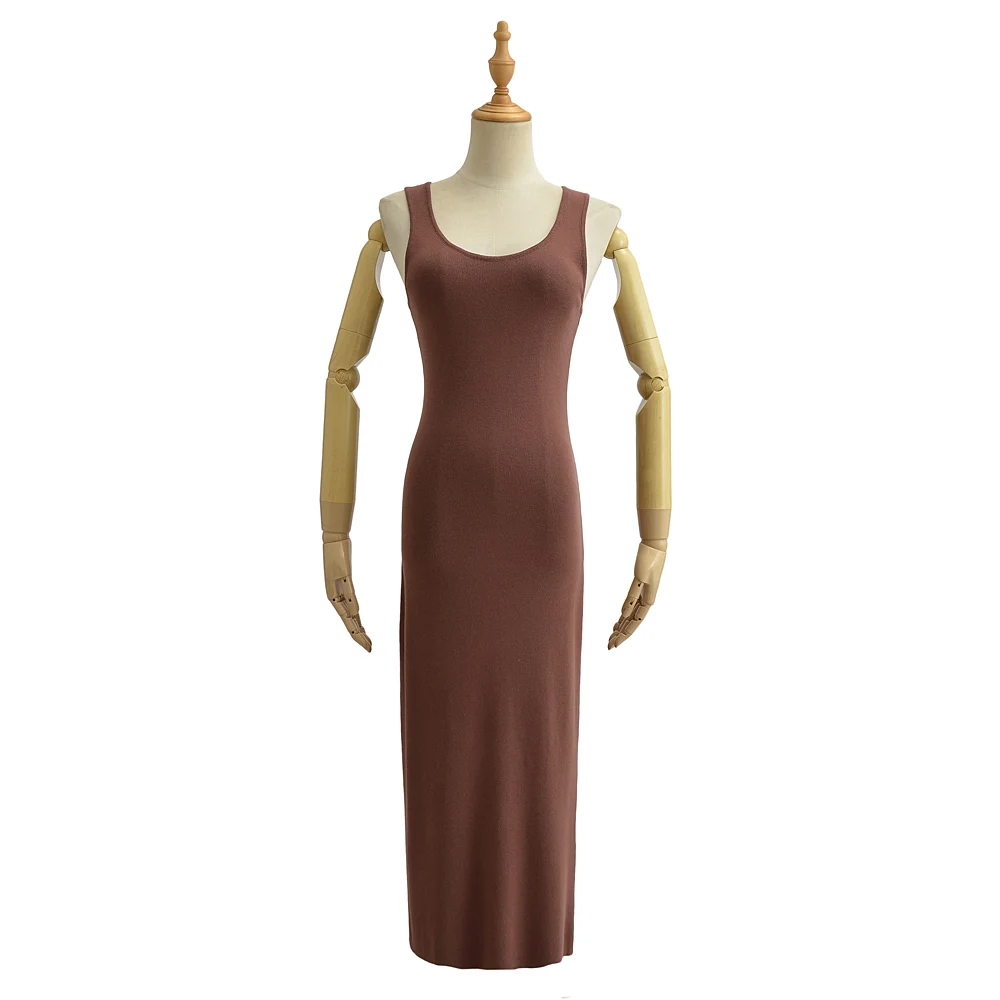 Vestido Midi informal de verano para mujer, traje elegante de punto vintage, color rosa y marrón, 2024