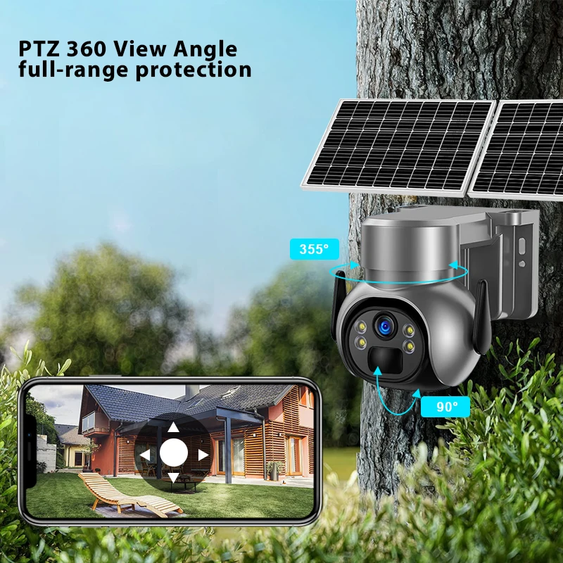 4GWiFi PTZ Camera Outdoor Wireless Solar IP Camera 5MP HD Built-in Battery Video Surveillance Camera Long Time Standby Camhi APP