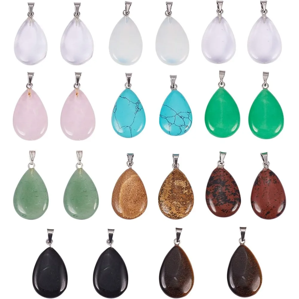 22pcs Teardrop Water Drop Shape Chakra Charm Beads Crystal Quartz Stone Dyded Gemstones Pendants for Necklace Jewelry Making