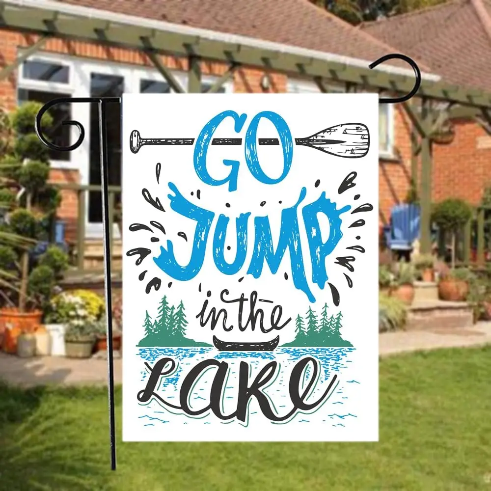 HGOD DESIGNS Go Jump In The Lake Garden Flag Vintage Lake House Decor Style Cotton Linen House Flags Outdoor Decor for Home  zzo