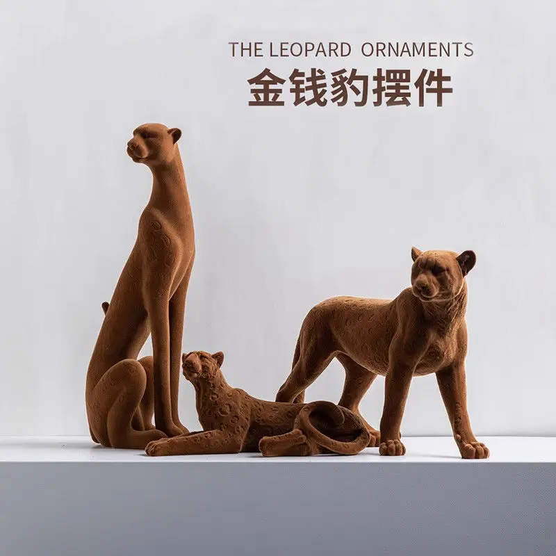 Premium three-dimensional leopard resin ornament light luxury gift desktop living room