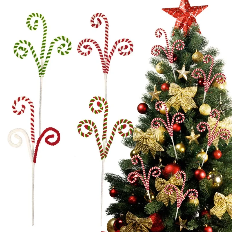 

5pcs 40CM Christmas Ornaments Cane Lollipop Insert Navidad Gift for Home Xmas Tree Cuttings Wreath Garland New Year Decorations