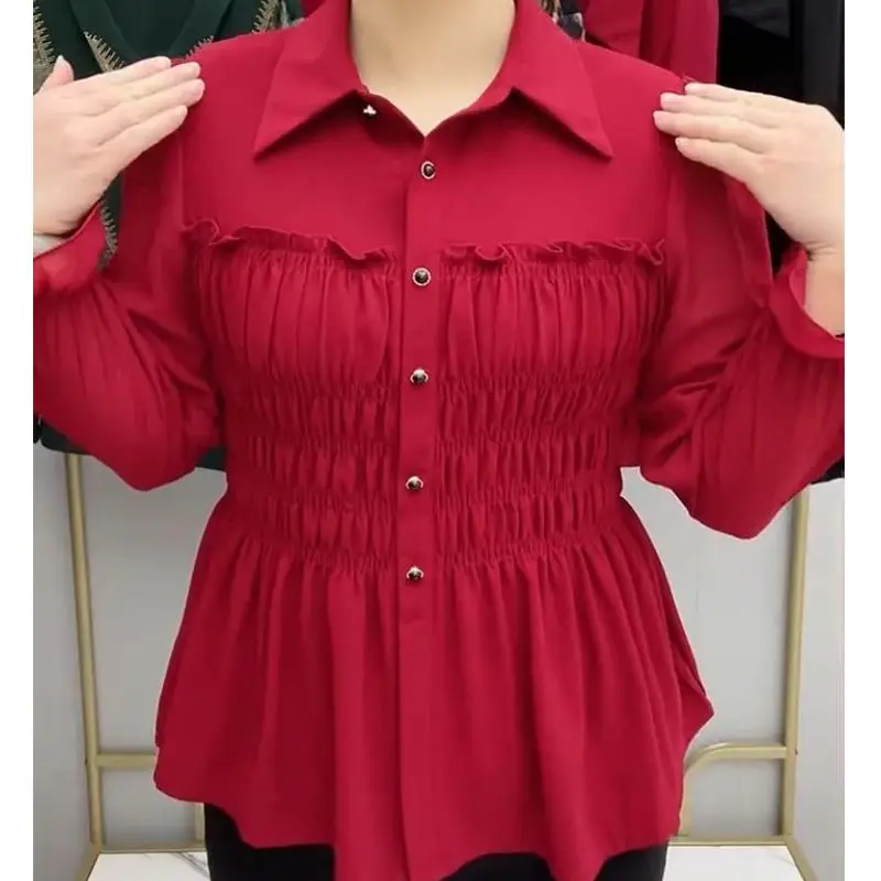 Spring New Style Temperament Shirt Long Sleeved Fashionable and Versatile Stylish and Slimming Mother\'s Base Top