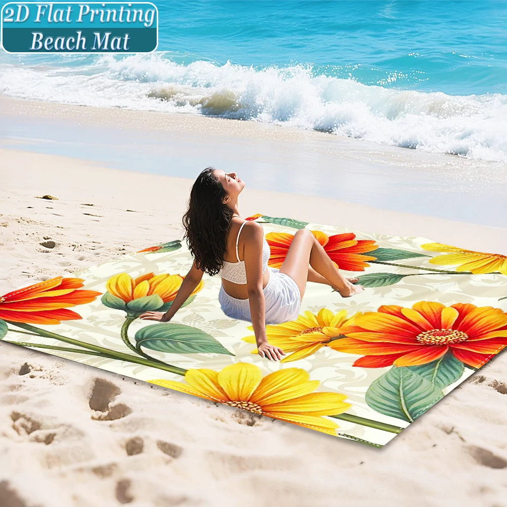 1-Piece Set, Summer Outdoor Beach Mat, Includes 4 Ground Stakes, Unique Printed Design, Fade-Resistant, Lightweight, Quick-Drying, Easy to Carry, Windproof and Sandproof, Fashionable and Trendy Outdoor Activity Decoration, Suitable for Beach, Camping, Picnics, Parties